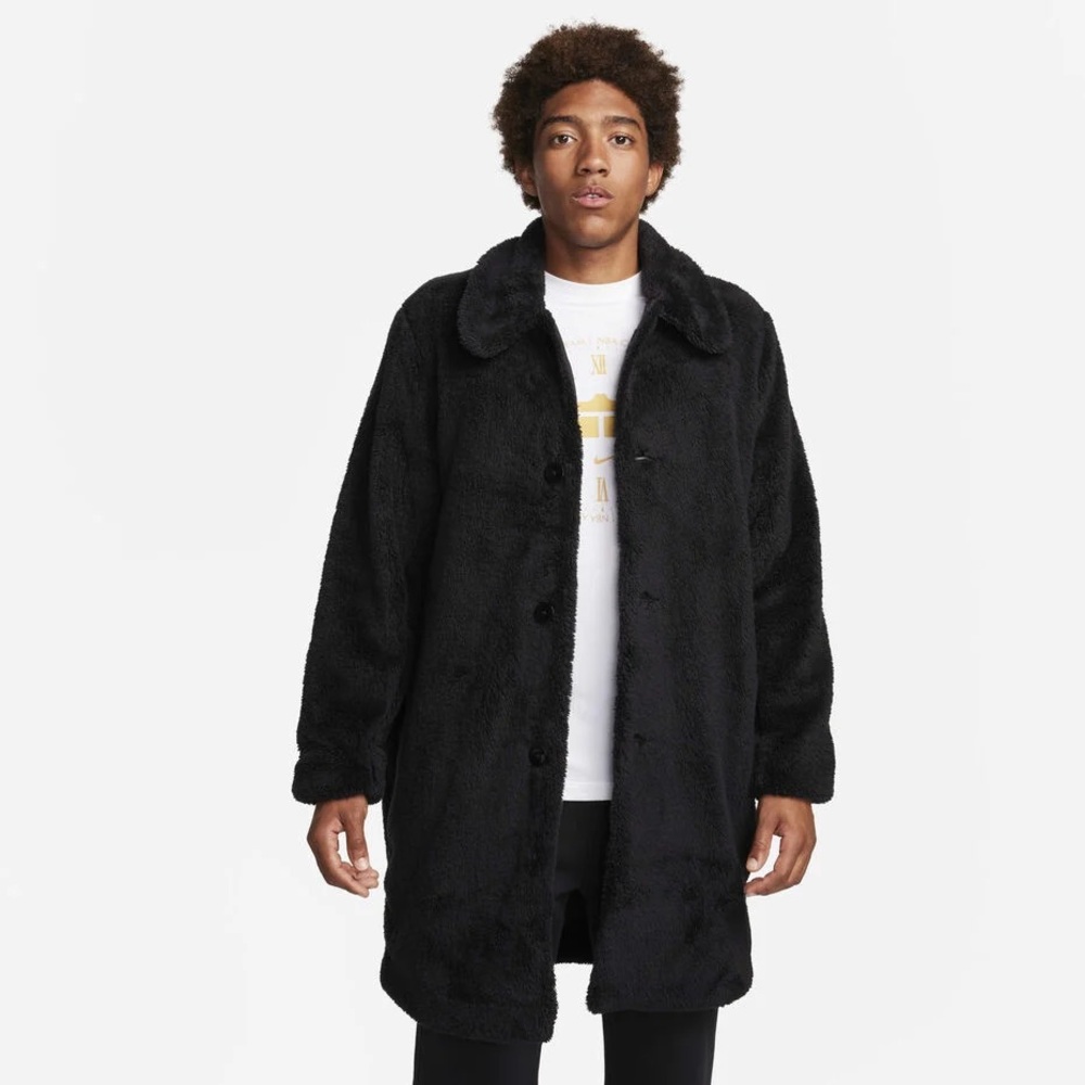 Nike Lebron James Men's Black Faux Fur Trench Coat